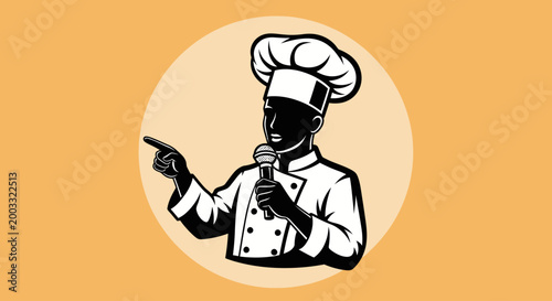 Cuadro en lienzo Chef Speaker Pointing with Microphone