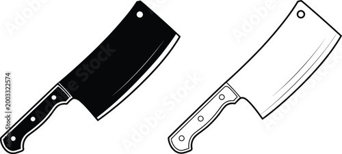 Cleaver icon set, minimalist butcher knife icons representing meat cutting kitchen equipment and culinary branding for restaurant and food design projects.