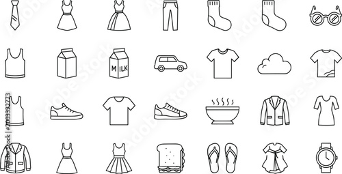 Φωτογραφία Clothing and lifestyle outline icon set including apparel food accessories trans