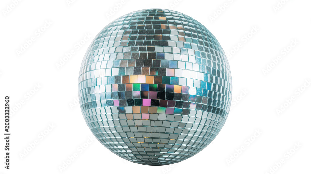Obraz premium Shiny disco ball with small reflective mirror squares isolated on a plain white background