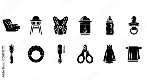 Set of Baby Care and Newborn Essentials Icons