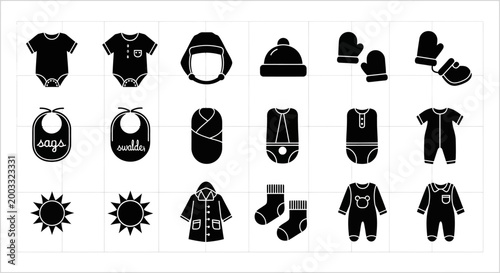 Set of Baby Clothing and Newborn Accessories Icons