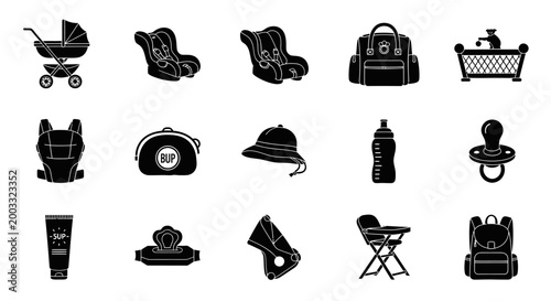 Set of Baby Gear and Infant Care Icons