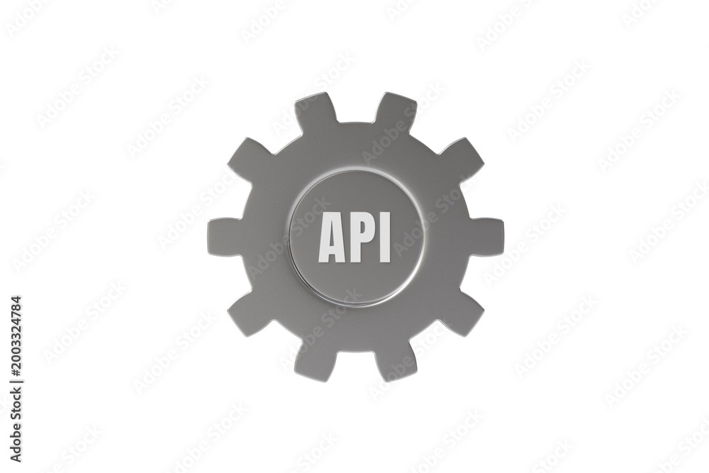 Obraz premium 3d API gear icon. API integration concept. minimal cartoon settings cog for software development and automation service. isolated on white transparent background. 3d render.