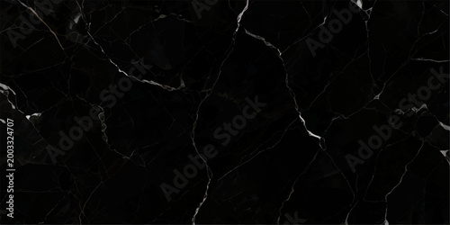 Black marble background with intricate metallic silver cracks and fine white veins, premium decorative stone texture for stylish and minimalist design concepts