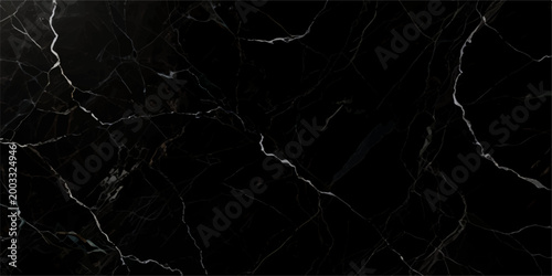 Elegant black marble slab texture with intense silver metallic veins and soft white accents, creating a sophisticated and timeless luxury design backdrop