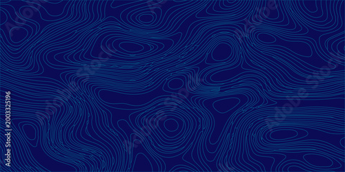 Photography Blue topographic map background with abstract contour lines, dark navy wavy texture for tech and outdoor design