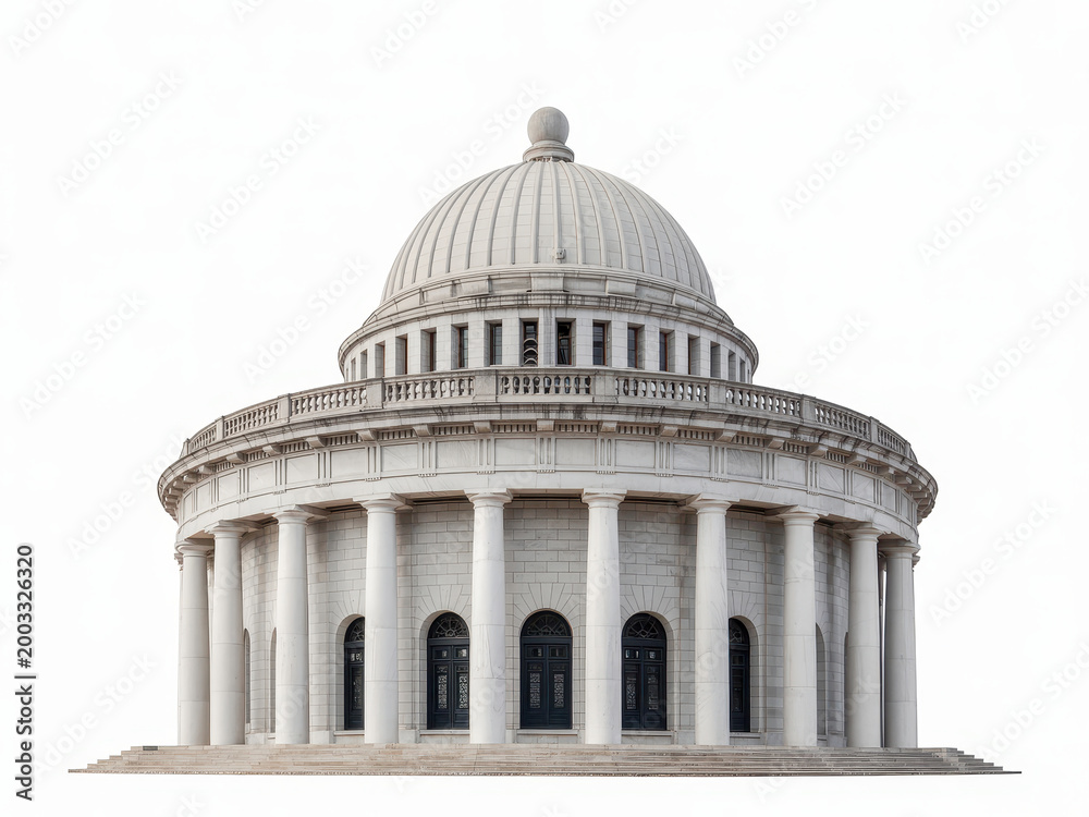 Obraz premium Neoclassical building with large columns and a dome on a white background