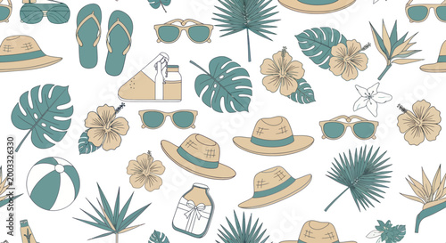 Summer Vacation Beach Pattern with Tropical Elements