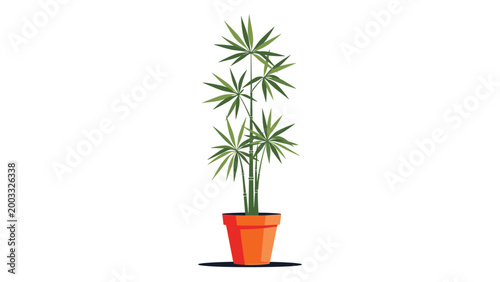 Elegant green bamboo plant growing in a terracotta pot shown as a flat design illustration on a white background.