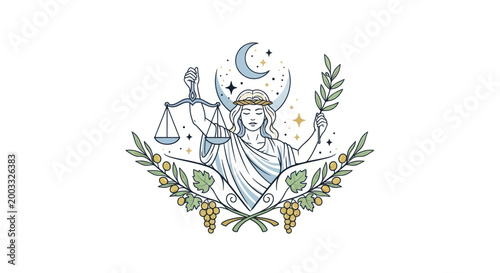 Lady Justice Illustration with Scales and Olive Branch