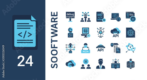 Software development icon set for web programming and data technology