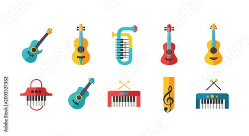 Musical instruments flat vector set