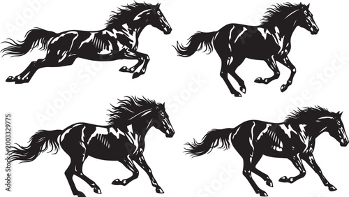 Running Horse Silhouette Collection Vector Illustration Set