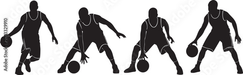 Basketball Player Dribbling Silhouette Vector Illustration Set
