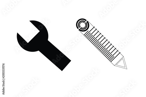 Shiny metallic knife and sword vector illustration isolated on a white background with steel industrial hardware tools like screws and bolts for construction work