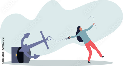 Freedom, relief or escape from bad habit, psychology anchoring effect or cut heavy burden to growing more concept.person's life situation and his activities.