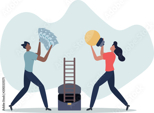 Idea pitching, fund raising and venture capital, selling business or merger agreement concept.person's life situation and his activities.