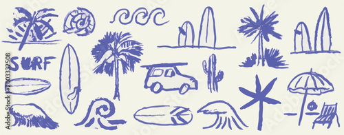 Summer Surf And Beach Elements In Purple Hues vacation