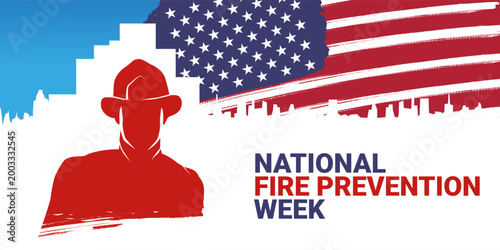 National Fallen Firefighters Memorial Weekend Vector illustration. Grunge distressed American flag, thin red line, and firefighter silhouette tribute. Perfect for honoring heroes, public awareness.