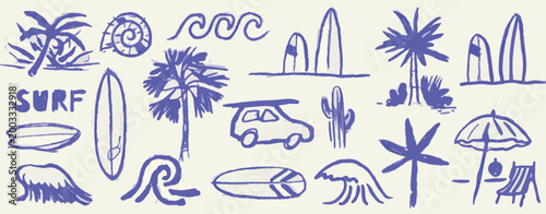 Summer Surf And Beach Elements In Purple Hues vacation