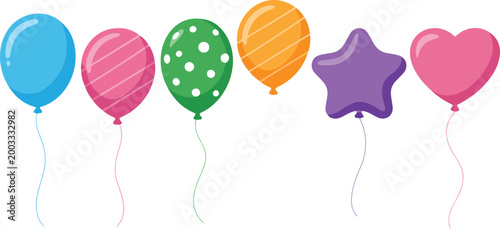 Canvastavla Minimal Balloon Line Icon Set with Round Star and Heart Shapes in Clean Horizont