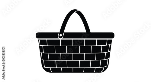 Woven picnic basket silhouette on a white background