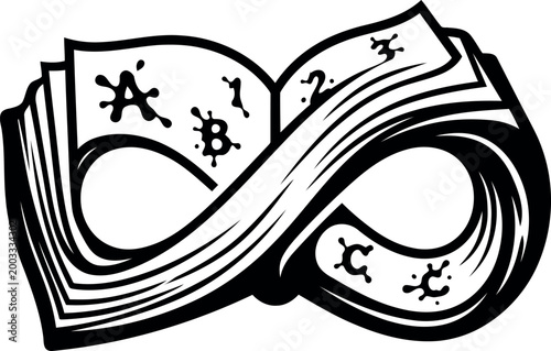 Infinity book symbol with letters and numbers