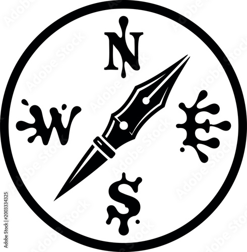 Compass design with fountain pen nib needle