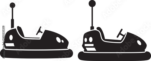 Bumper cars icons silhouette vector set black and white