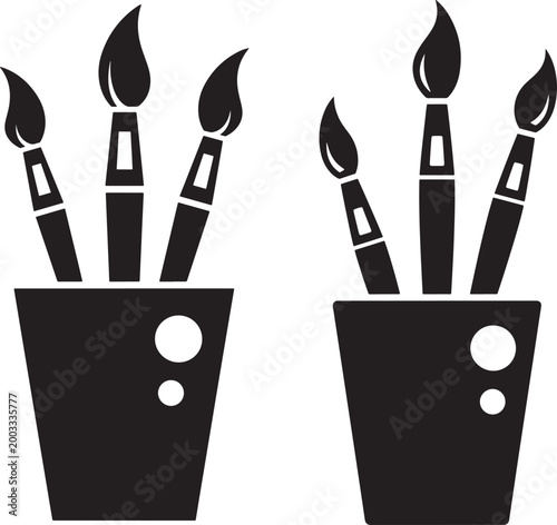 Paint brushes in cup icon vector silhouette isolated on white