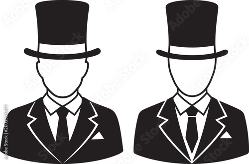Two gentleman silhouette in formal wear top hat icon