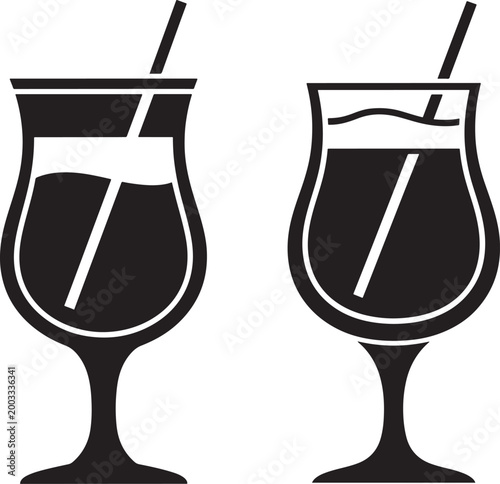 Cocktail glass icons silhouette vector drinks
