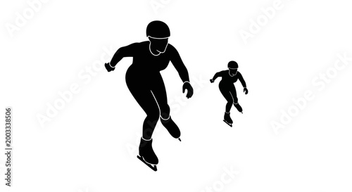 Speed skaters in silhouette