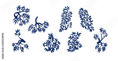 thickets tree hand drawn vector ink traditional oriental asian Indian design isolated