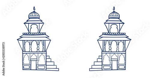 temple India building hand drawn vector ink traditional oriental asian Indian design isolated