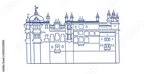 palace India building hand drawn vector ink traditional oriental asian Indian design isolated