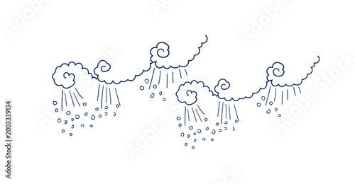 rainy sky clouds orntated hand drawn vector ink traditional oriental asian Indian design isolated