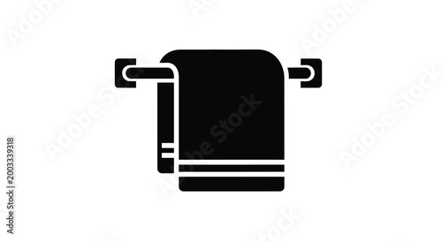 Towel rack silhouette with folded towel on white background