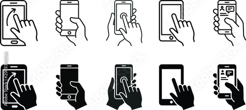 Schilderij op canvas Smartphone interaction icons diverse hand gestures with mobile devices