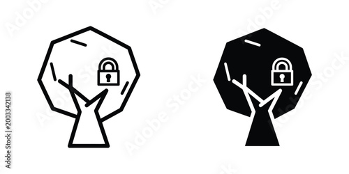 Konstfotografi Secure tree icon with padlock symbol in two styles