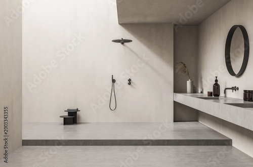 Canvastavla Minimalist interior bathroom with modern fixtures shown in realistic style on ne