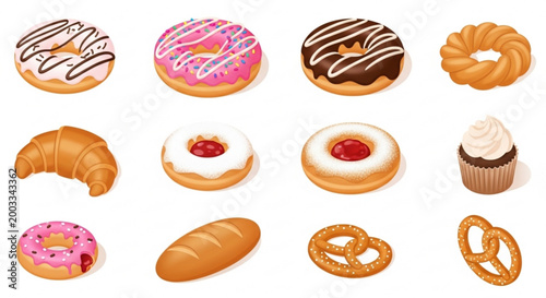 Canvastavla Variety of sweet and savory baked goods donuts pastries bread and pretzels on a