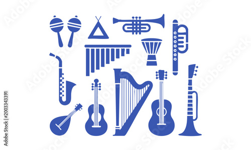 Clean minimal music icons set with simple flat outline vector style.