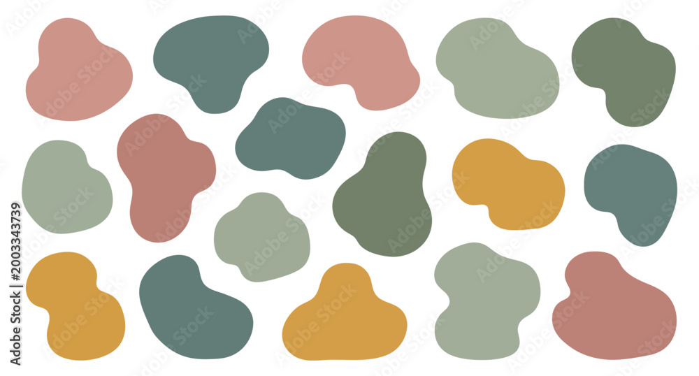Fototapeta premium Scattered organic blobs in muted earthy tones, abstract pattern organic shapes irregular shapes