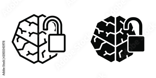 Photos Locked brain icon with puzzle pieces showing security and intelligence