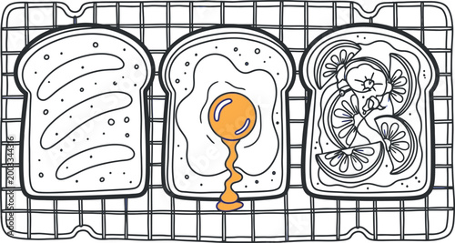 Colorful toast slices on a wire rack