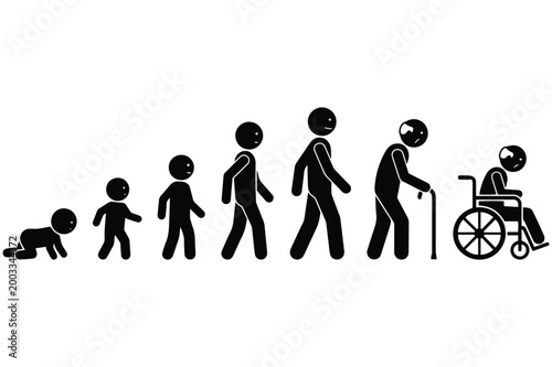Human life cycle silhouette from infancy to old age depicting stages of development