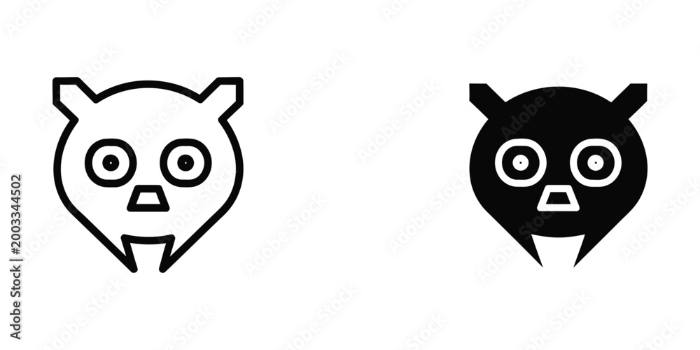 Naklejka premium Black and white cute cartoon cat and sloth faces