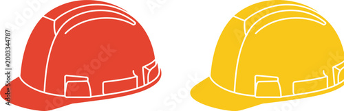 Hard hat icon set, safety helmet silhouettes for builders engineers and construction workers representing industrial head protection and personal protective equipment design.
